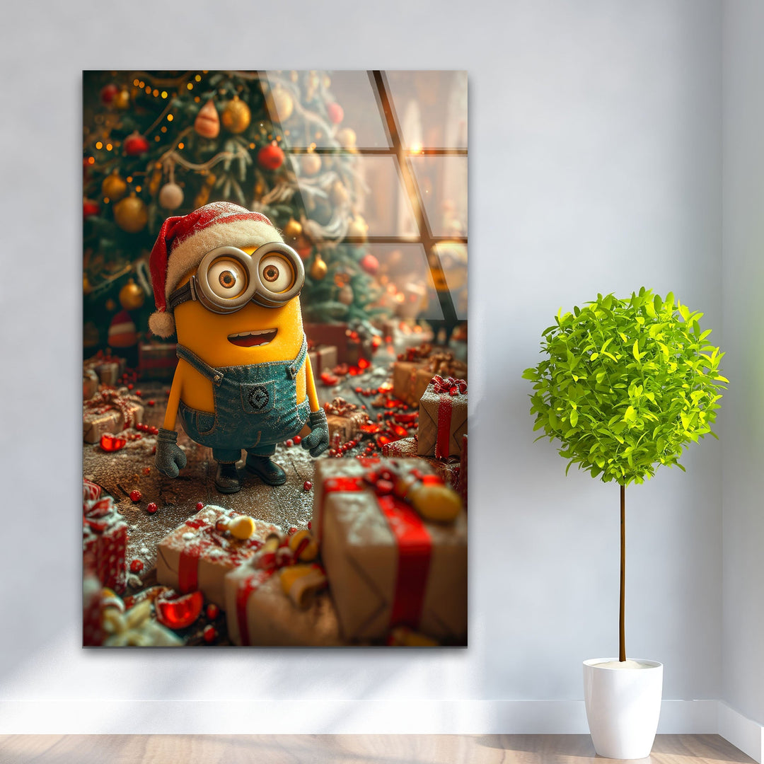 Minion Christmas Glass Wall Art glass art painting, glass art for the Wall
