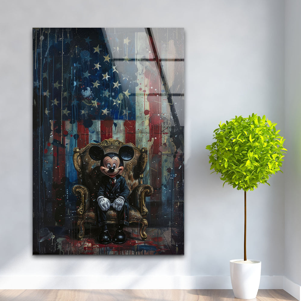 Mickey Mouse & US Flag Glass Wall Art art glass wall art, glass wall art pictures
