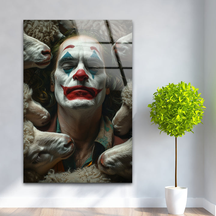 Joker and Sheeps Glass Wall Art glass pictures for Wall, glass prints wall art
