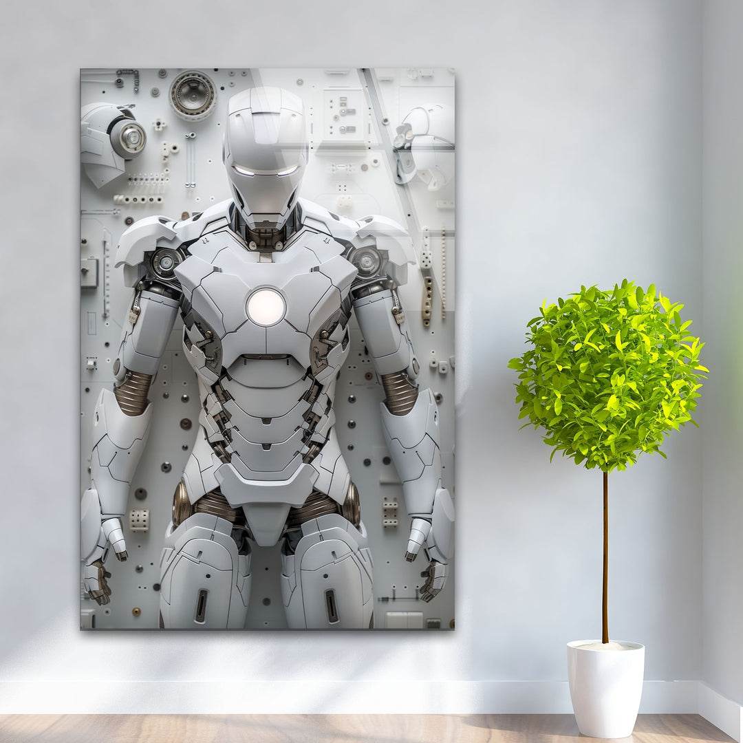 White Iron Man Glass Wall Art glass photo prints, glass picture prints
