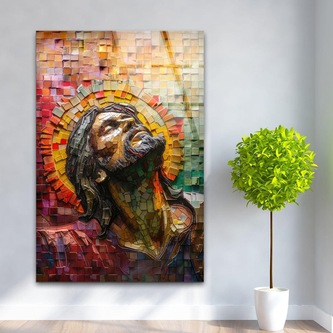 Jesus Mosaic Portrait Glass Wall Art Decor