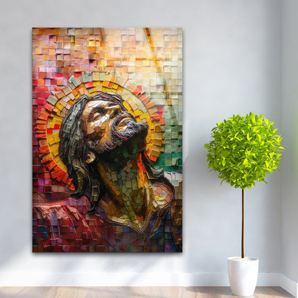 Jesus Mosaic Portrait Tempered Glass Wall Art - MyPhotoStation