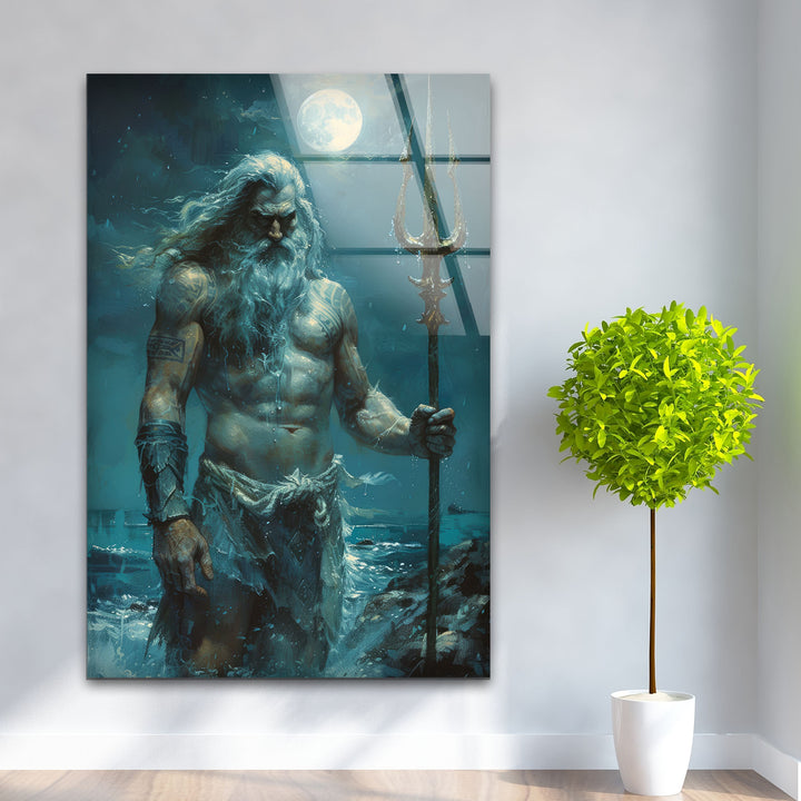 Poseidon Glass Wall Art stained glass wall art, stained glass wall decor
