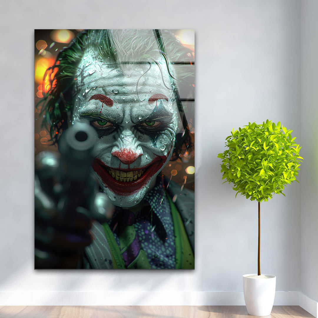 Joker Portrait Glass Wall Art custom glass photo prints, large glass prints
