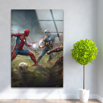 Iron Man vs Captain America Football Glass Wall Art