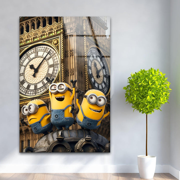 Clock Tower Minions Glass Wall Art, glass pictures for Wall, glass prints wall art