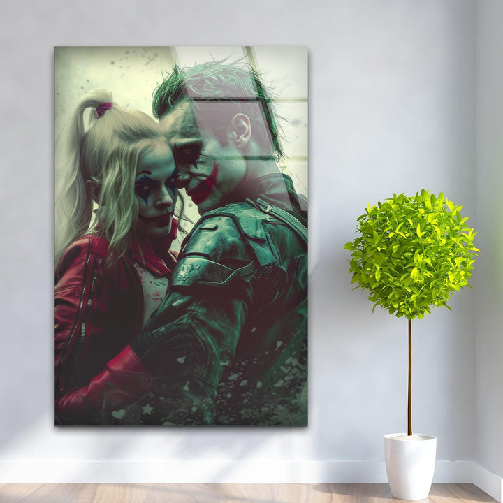 Joker & Harley Quinn Glass Wall Art, glass art painting, glass art for the Wall