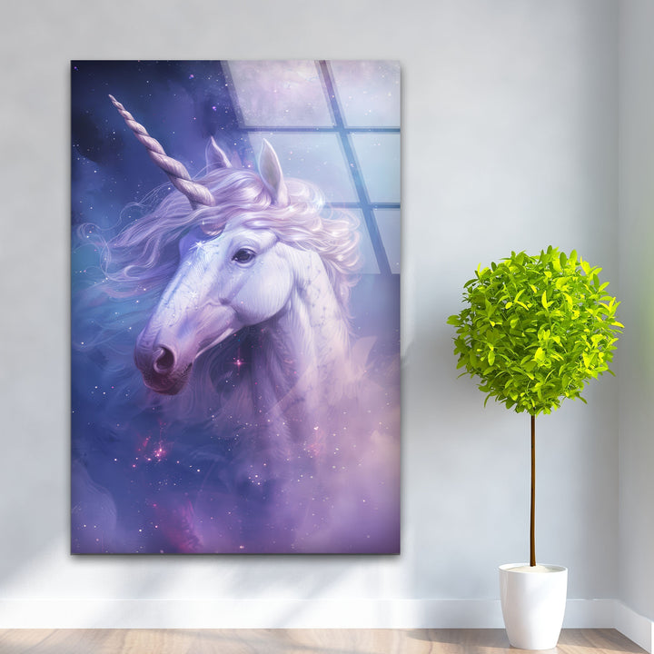 Lilac Unicorn Glass Wall Art,  custom glass pictures, glass art prints