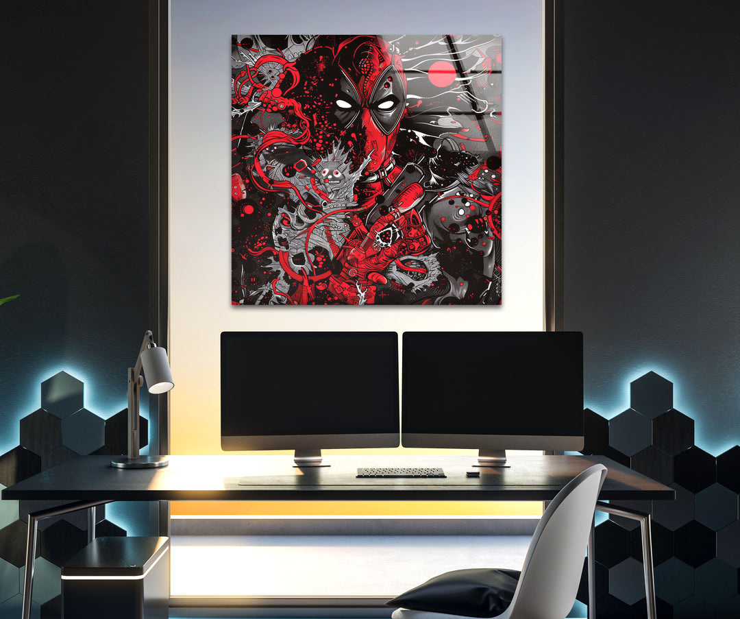 Illustration of Deadpool Glass Wall Art glass art painting, glass art for the Wall
