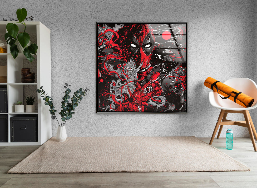 Illustration of Deadpool Glass Wall Art Glass Printing Wall Art, Print photos on glass
