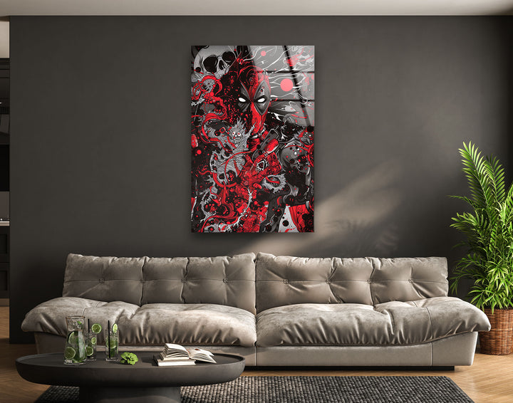 Illustration of Deadpool Glass Wall Art glass photo prints, glass picture prints
