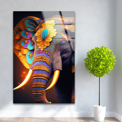 Colorful Indian Elephant Glass Wall Art