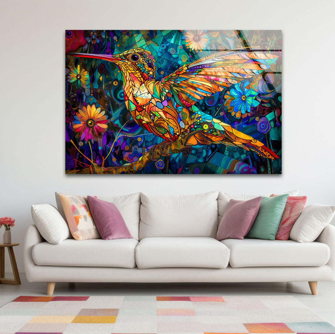 Colored Hummerbird Glass Wall Art glass art painting, glass art for the Wall