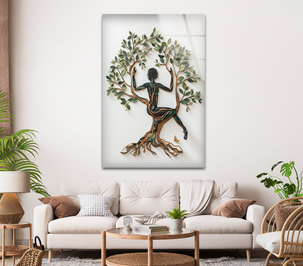 Tree Of Life Woman Glass Wall Art, picture on glass wall art, photos printed on glass