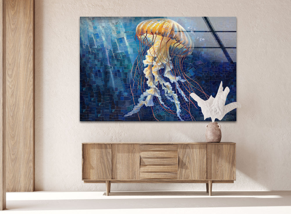 Mosaic Jellyfish Glass Wall Art             glass wall decor, glass wall art decor