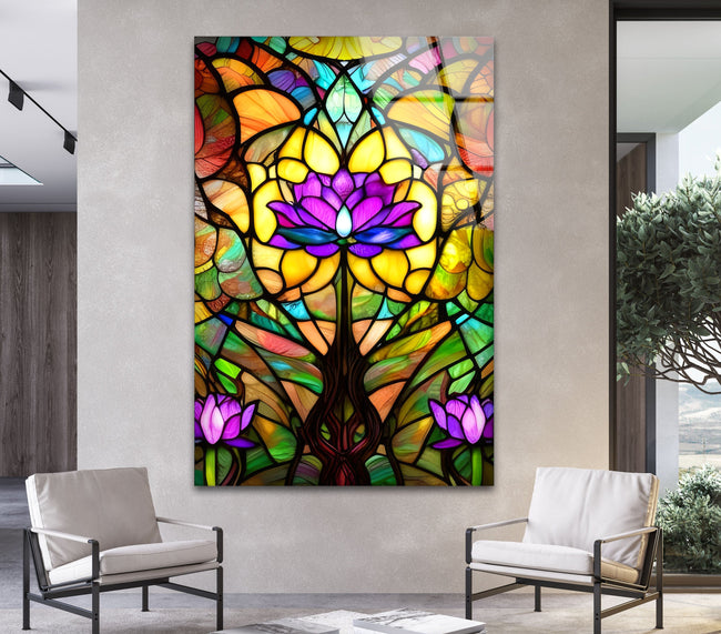Stained Flower Tempered Glass Wall Art - MyPhotoStation