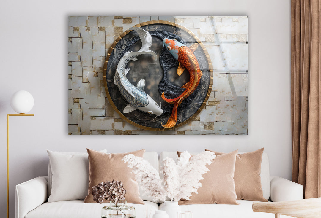 Yin Yang Fishes Glass Wall Art picture on glass wall art, photos printed on glass