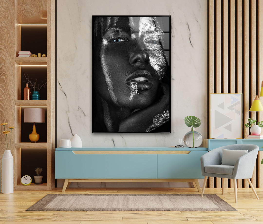 Black & Silver Woman Portrait Glass Art Painting & Cool Art Prints