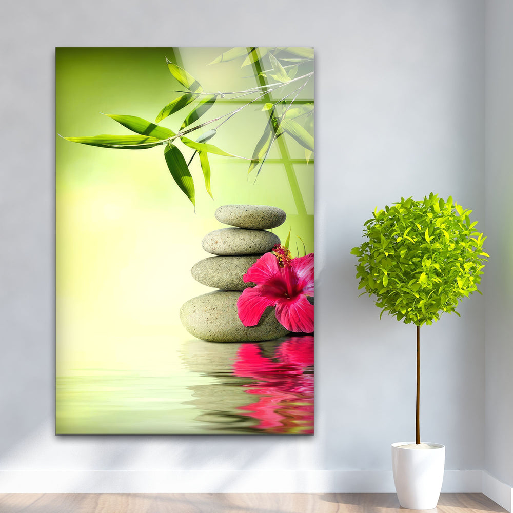 Green Zen & Spa Stones Glass Wall Artwork & Cool Art Prints