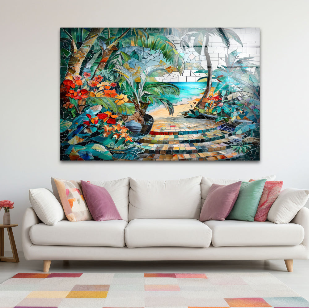 Tropical Summer Mosaic Glass Wall Art glass art painting, glass art for the Wall