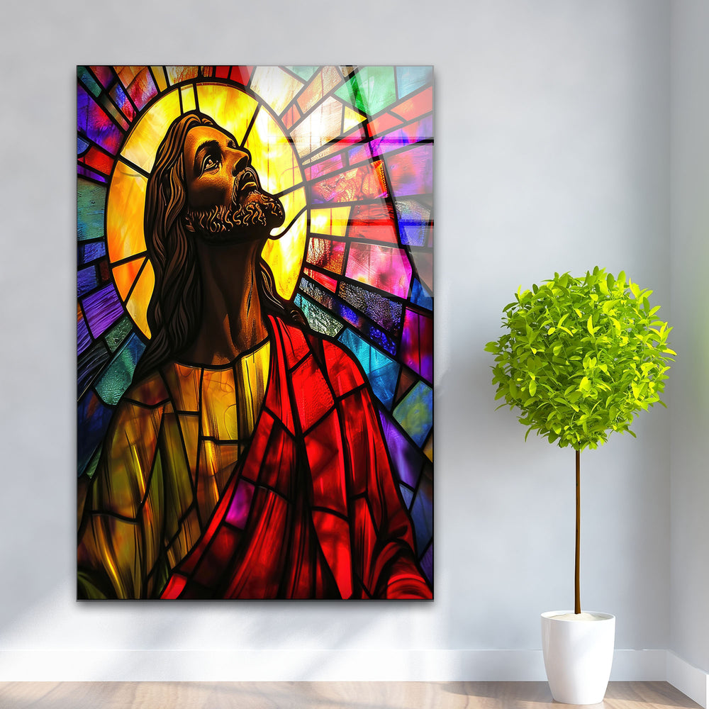 Colorful Portrait Of Jesus Glass Wall Art Decor | Glass Art Prints