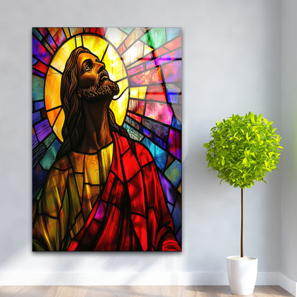 Stained Portrait Of Jesus Tempered Glass Wall Art - MyPhotoStation