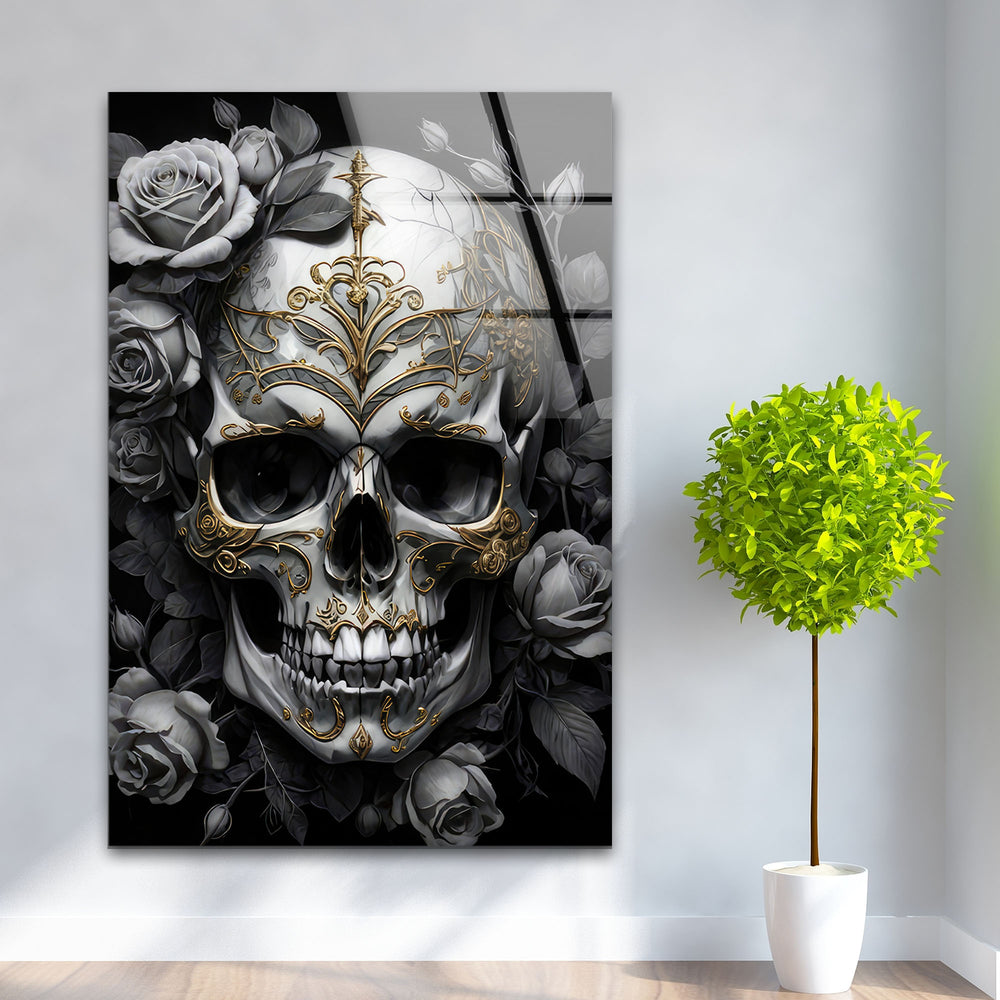 Skull & Rose Glass Wall Pictures & Cool Art