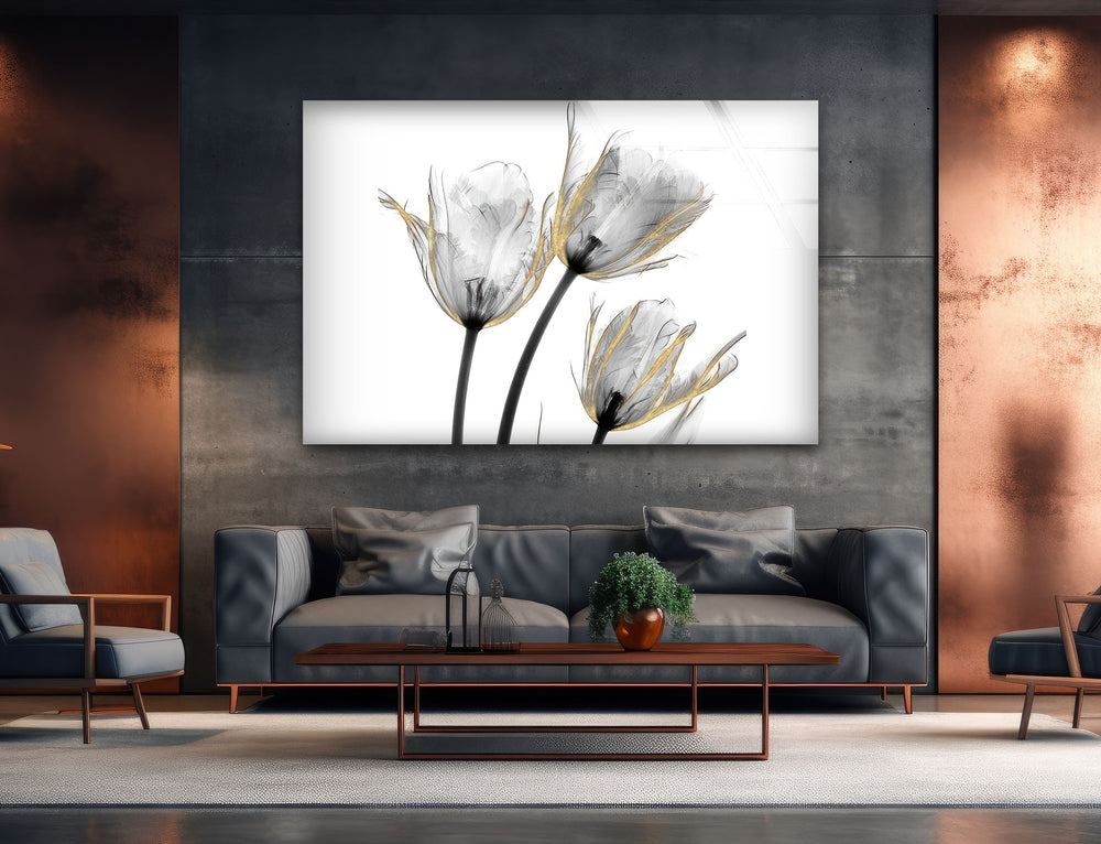 Albert Koetsier Gold Embellished Tulips Glass Wall Art, glass wall decor, glass wall art decor