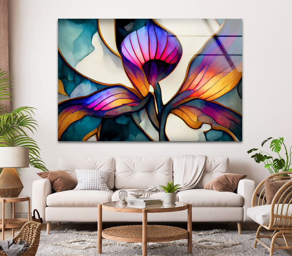 Vivid Stained Flower Glass Wall Art, glass wall decor, glass wall art decor