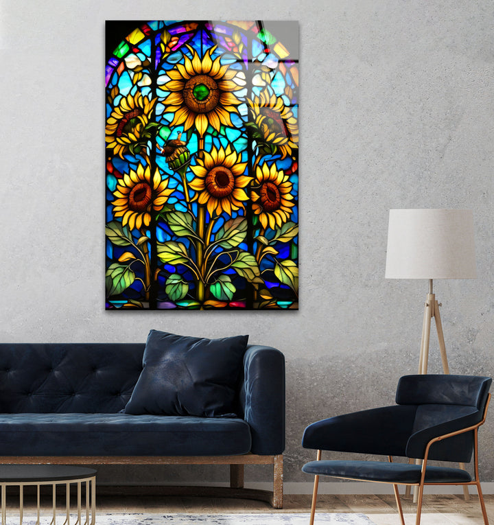 Sunflowers Stained Glass Wall Art, stained glass wall art, stained glass wall decor