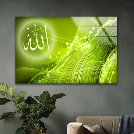 Green Islamic Decor Glass Wall Art