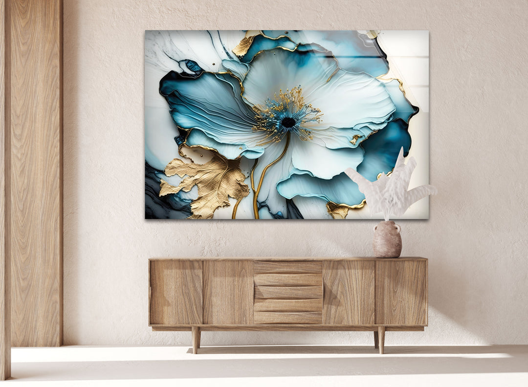 Abstract Blue Flower Glass Wall Art, art glass wall art, glass wall art pictures