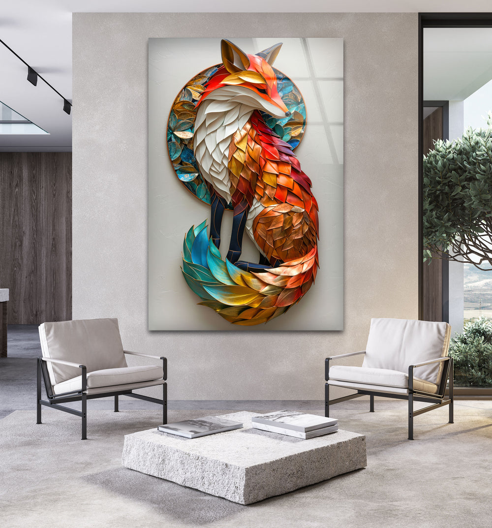 Colored Fox Glass Wall Art             glass wall decor, glass wall art decor