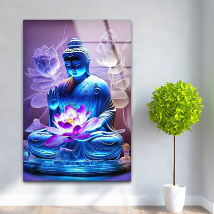 Buddha Lotus Flower Glass Wall Art