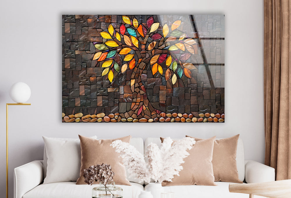 Mosaic Brown Tree Of Life Glass Wall Art glass photo prints, glass picture prints