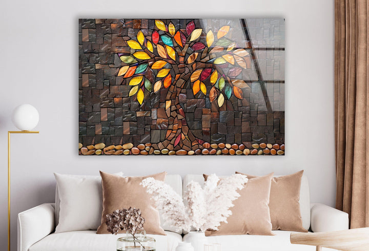 Mosaic Brown Tree Of Life Glass Wall Art glass photo prints, glass picture prints