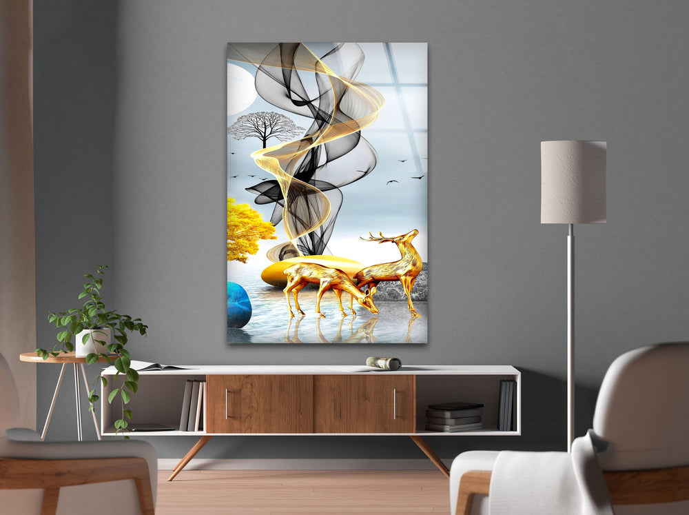 Golden Deer Glass Wall Art picture on glass wall art, photos printed on glass