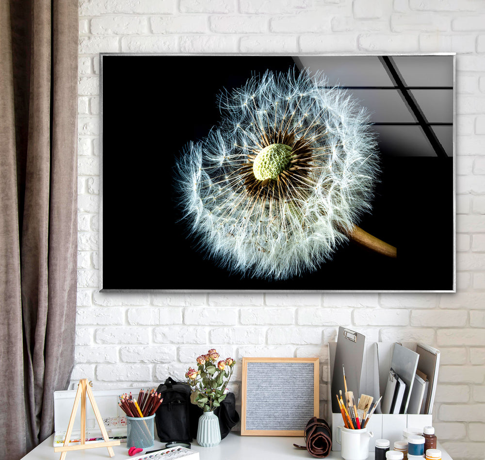 Dandelion Seeds Closeup Glass Wall Art, glass wall decor, glass wall art decor