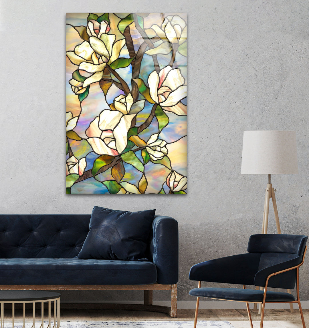 Stained Magnolia Glass Wall Art, custom glass photo prints, large glass prints