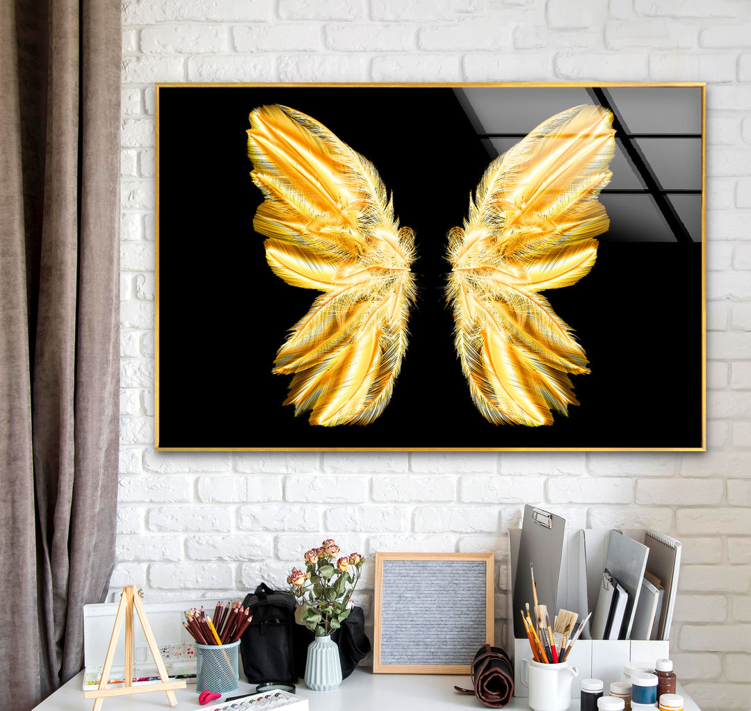 Golden Butterfly Glass Wall Art             glass wall decor, glass wall art decor