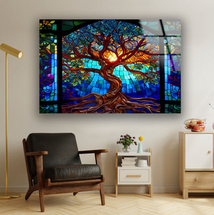 Stained Life of Tree Glass Wall Art