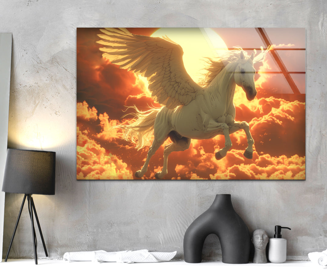 Winged Horse Glass Wall Art print picture on glass,Tempered Glass Wall Art