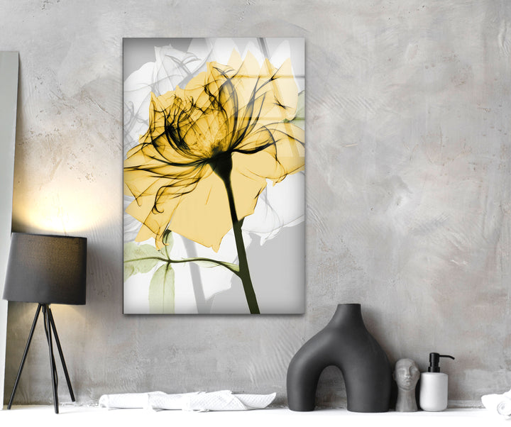 Albert Koetsier Yellow Rose Glass Wall Art, glass art painting, glass art for the Wall