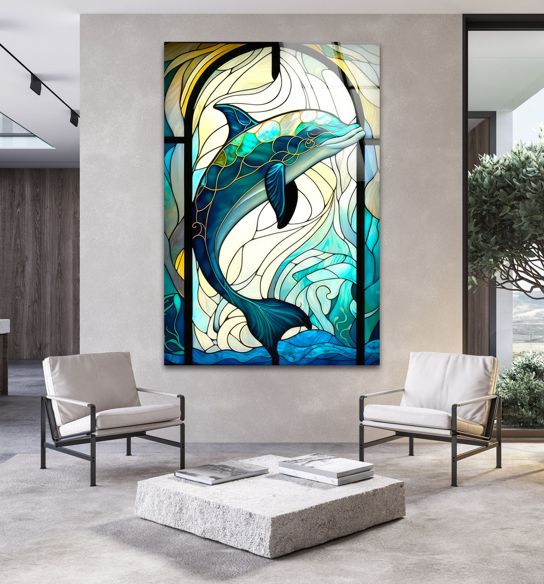 Diamond Dolphin Glass Wall Art             glass wall decor, glass wall art decor