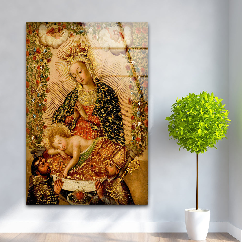 The Virgin Adoring the Christ Child Wall Art on Glass Pieces