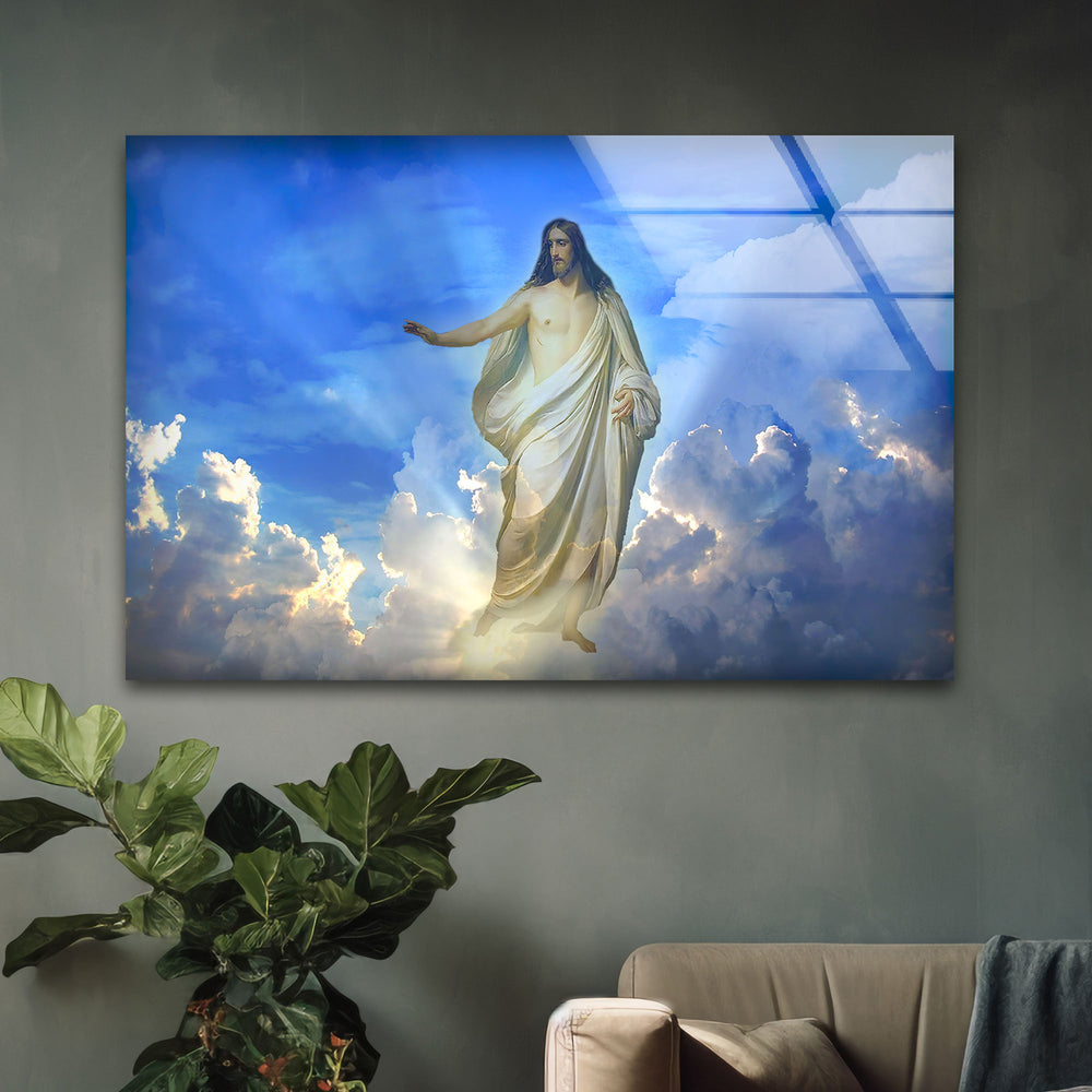 Blue Christian Jesus Cross Glass Print Wall Art Ideas