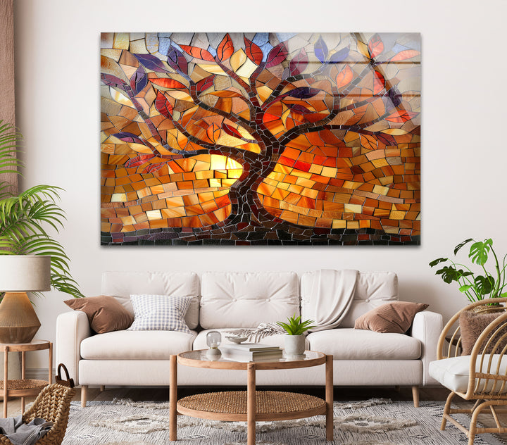 Stained Tree of Life Orange Glass Wall Art glass wall decor, glass wall art decor