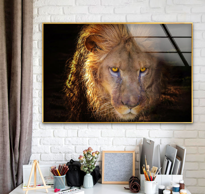 Angry Lion Glass Wall Art picture on glass wall art, photos printed on glass