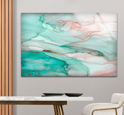 Blue Marble Ink Abstract Glass Wall Art