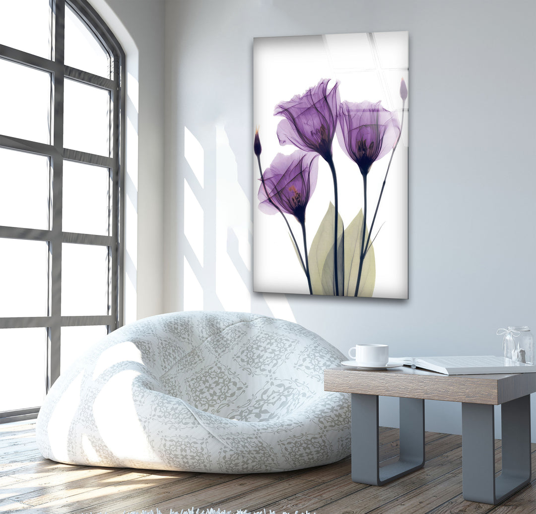 Albert Koetsier Purple Xray Tulips Glass Wall Art, glass art painting, glass art for the Wall